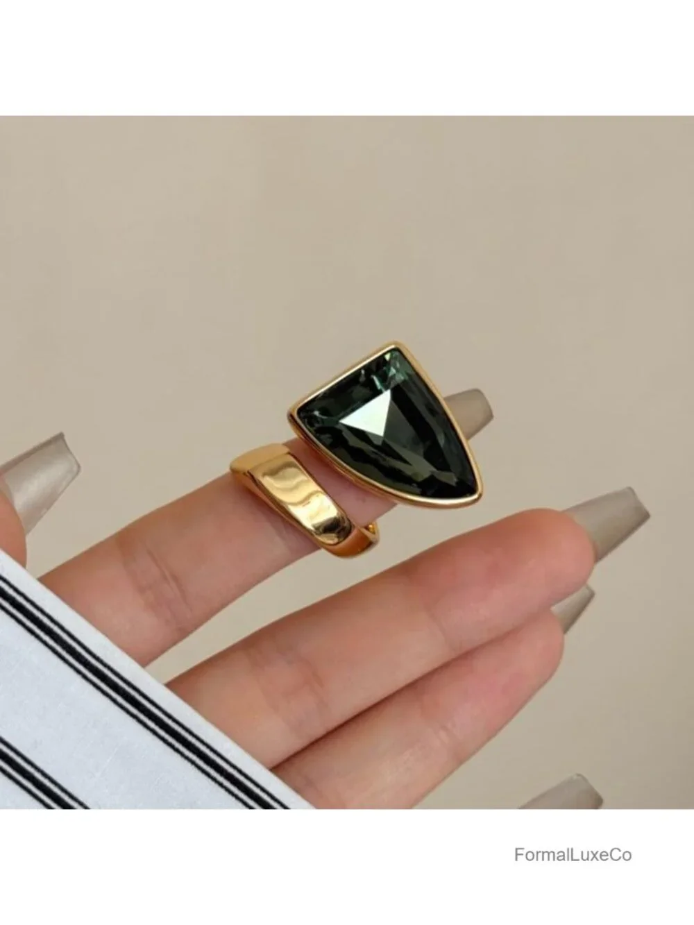 Triangle Statement Ring Adjustable Wrap Band Chunky Rhinestone Jewelry